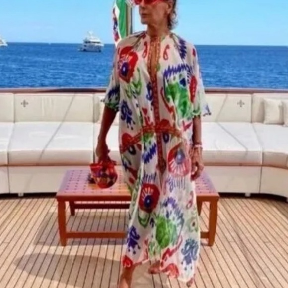 New Zara Printed Kaftan Dress Cover Up - Picture 5 of 15